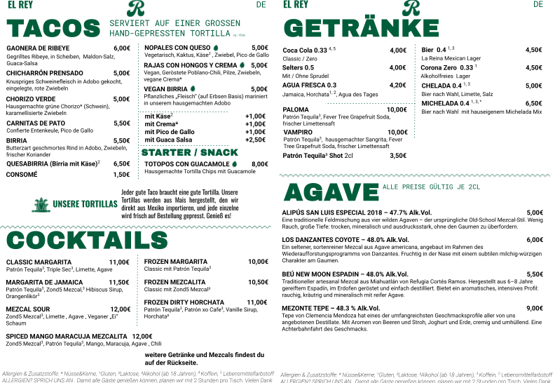 El Rey Menu May 2026